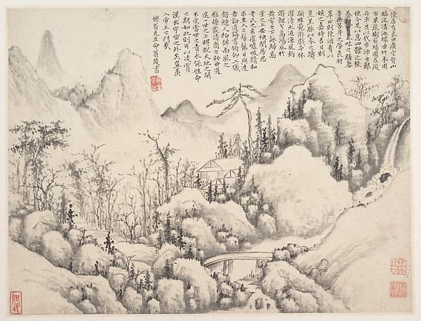 Artwork of Mountain Retreat,  leaf from Album for Zhou Lianggong