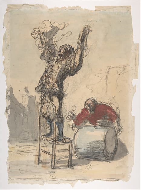 Artwork of Street Show (Paillasse) (recto); a clown playing a drum (verso)