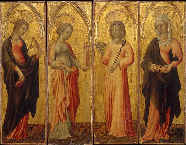 Artwork of Saints Catherine of Alexandria, Barbara, Agatha, and Margaret